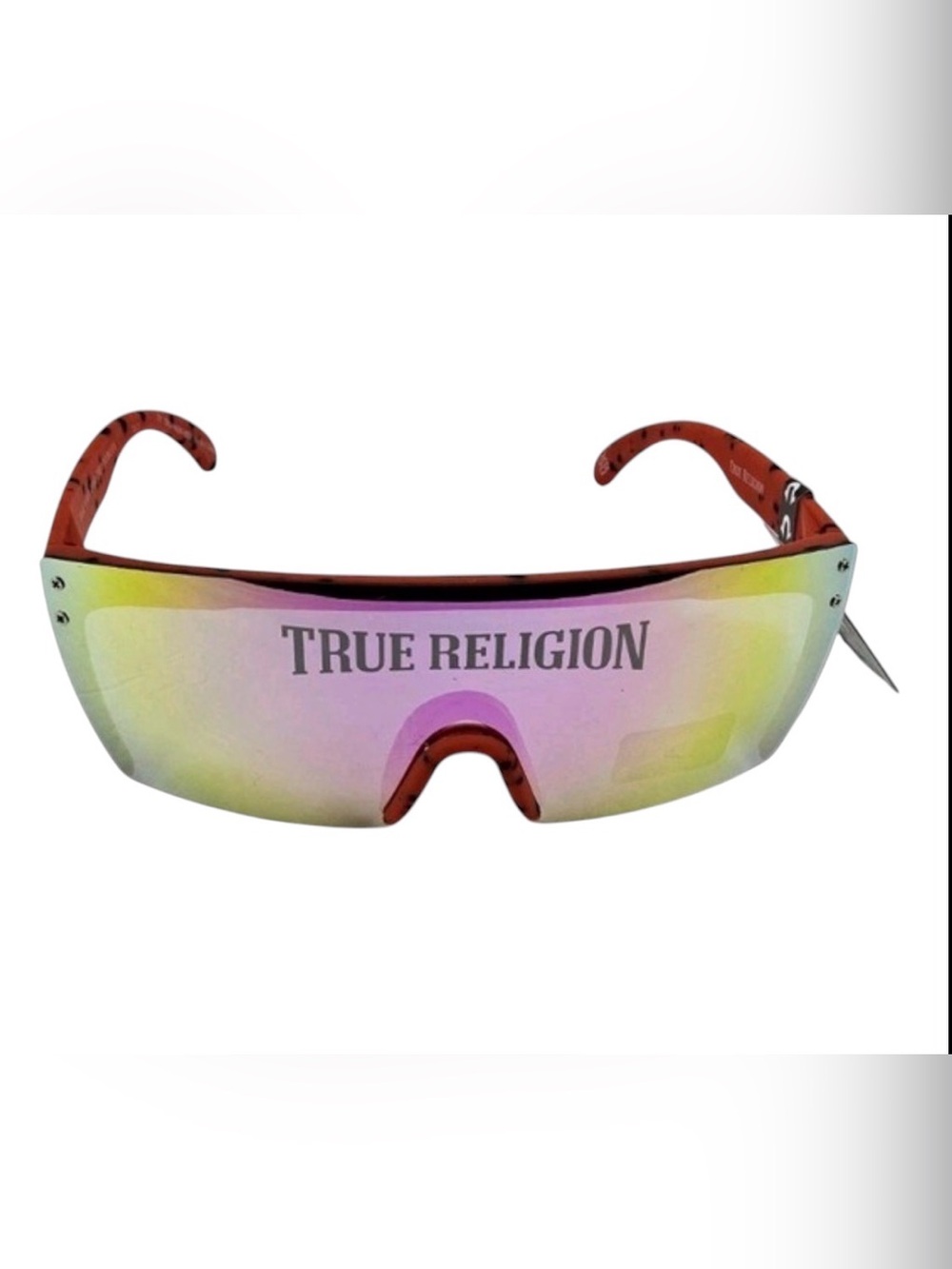 True Religion Speckled RED Orange Shield Sunglasses with Iridescent 100% UV Lens